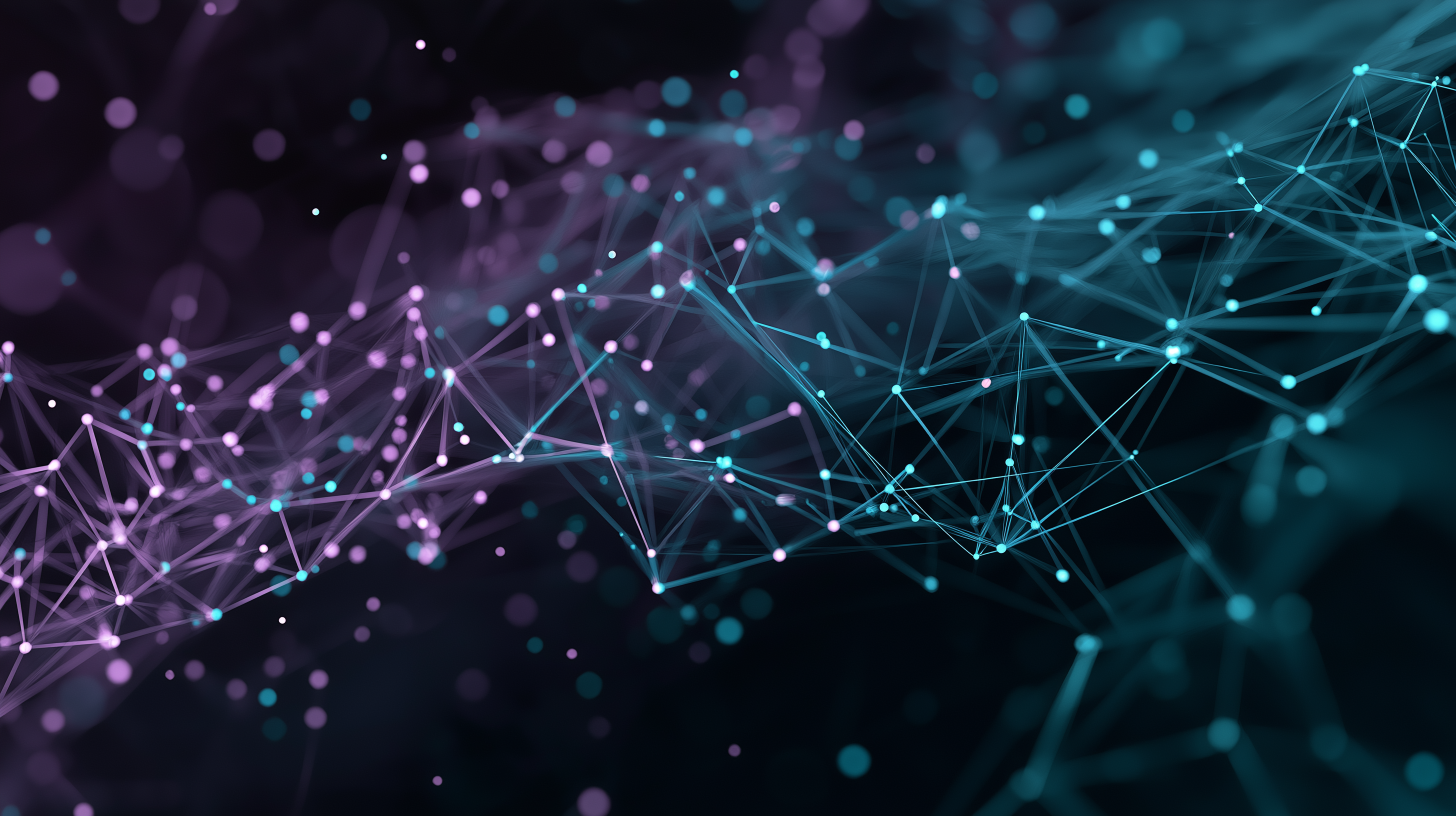 Abstract network of luminous nodes - violet fading to cyan